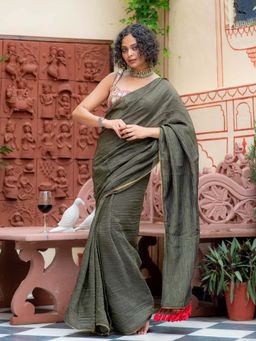 Suta - Women Black Tissue Solid/Plain Saree