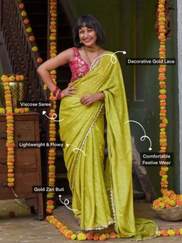 Suta - Women Green Viscose Embellished/Sequined Saree
