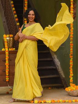 Suta - Women Yellow Viscose Embellished/Sequined Saree