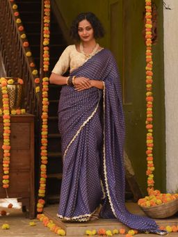 Suta - Women Navy Blue Viscose Embellished/Sequined Saree