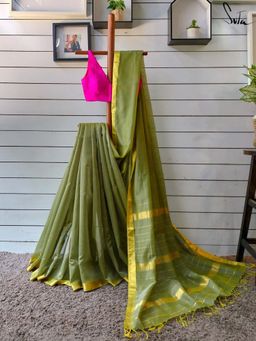 Suta - Women Green Cotton Silk Woven Saree