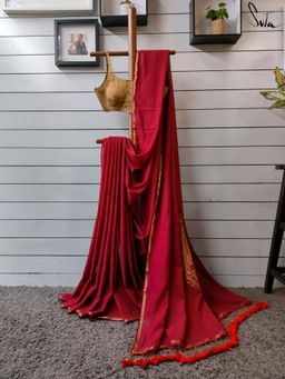 Suta - Women Red Cotton Woven Saree