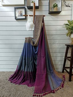 Suta - Women Multi-Colour Cotton Solid/Plain Saree