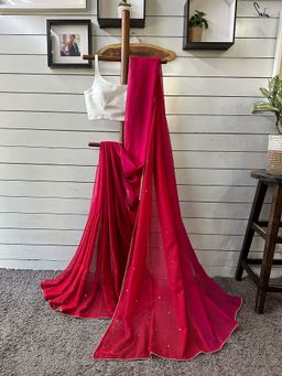 Suta - Women Pink Cotton Solid/Plain Saree