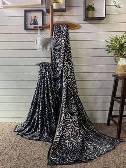 Suta - Women Black Viscose Printed Saree