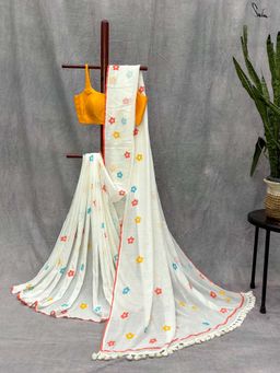 Suta - Women White Cotton Printed Saree
