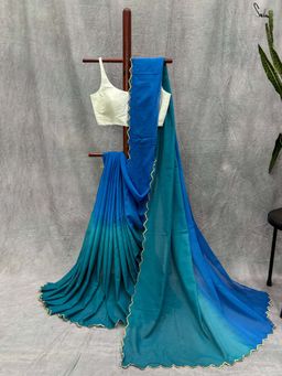 Suta - Women Blue Cotton Solid/Plain Saree