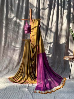Suta - Women Mustard Cotton Woven Saree