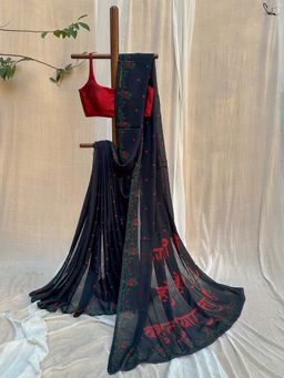 Suta - Women Black Cotton Printed Saree