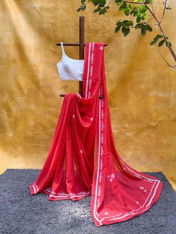 Suta - Women Red Cotton Printed Saree