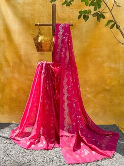 Suta - Women Pink Organza Woven Saree