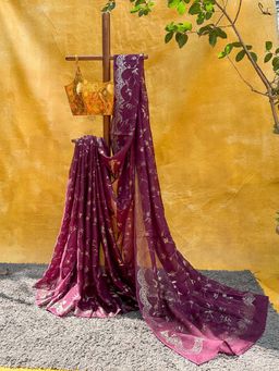 Suta - Women Wine Organza Woven Saree