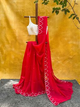Suta - Women Red Organza Printed Saree