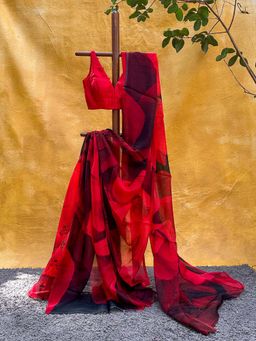 Suta - Women Red Organza Printed Saree