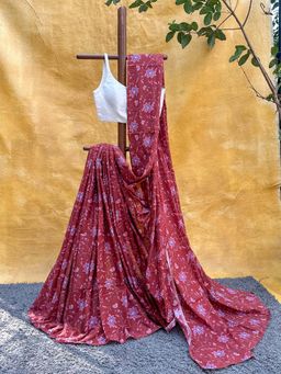 Suta - Women Maroon Cotton Printed Saree
