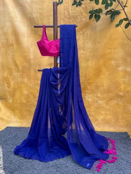 Suta - Women Blue Cotton Printed Saree