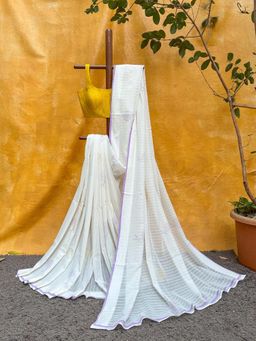 Suta - Women White Cotton Woven Saree