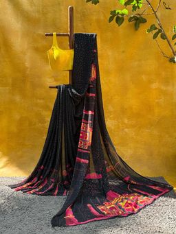 Suta - Women Black Georgette Printed Saree
