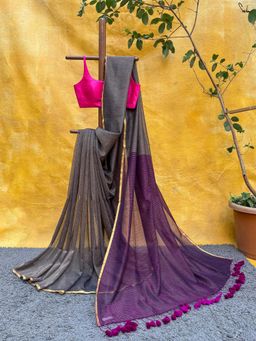 Suta - Women Grey Cotton Woven Saree