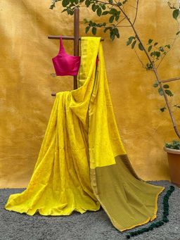 Suta - Women Yellow Cotton Woven Saree