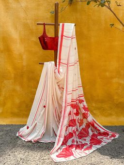 Suta - Women White Cotton Printed Saree