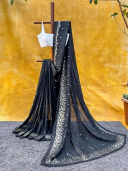 Suta - Women Black Cotton Woven Saree