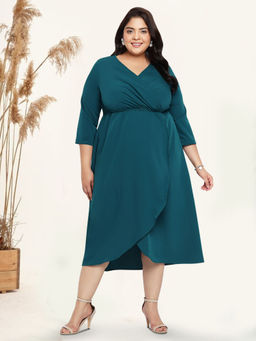 Martini - Green Plus Size Wrap Midi Curve Dress