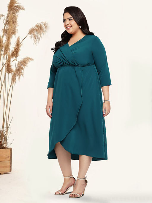 Buy Green Plus Size Wrap Midi Curve Dress Online