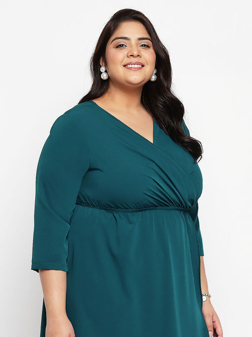 Buy Green Plus Size Wrap Midi Curve Dress Online