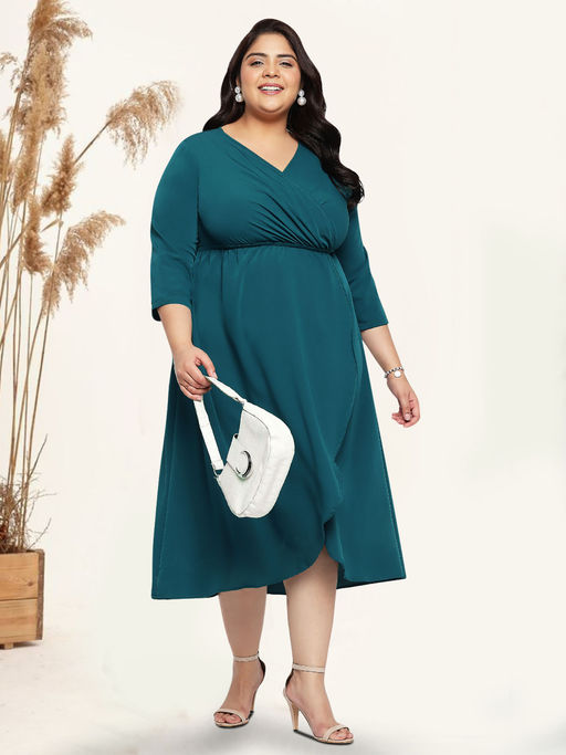 Buy Green Plus Size Wrap Midi Curve Dress Online