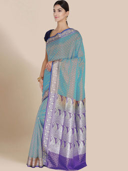 Chhabra 555 - Blue Paisley Woven Handloom Saree with Unstitched Blouse