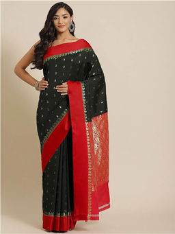 Chhabra 555 - Black Paisley Handloom Saree with Unstitched Blouse