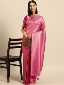 Chhabra 555 - Pink Ethnic Handloom Saree with Unstitched Blouse