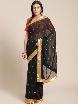 Chhabra 555 - Black Floral Embroidered Saree with Unstitched Blouse