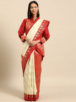 Chhabra 555 - Off White Ethnic Handloom Saree with Unstitched Blouse
