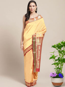 Chhabra 555 - Beige Ethnic Handloom Saree with Unstitched Blouse