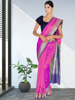 Chhabra 555 - Pink Paisley Woven Handloom Saree with Unstitched Blouse