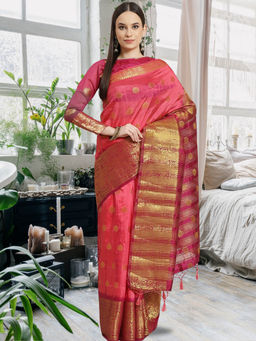 Chhabra 555 - Pink Woven Handloom Saree with Unstitched Blouse