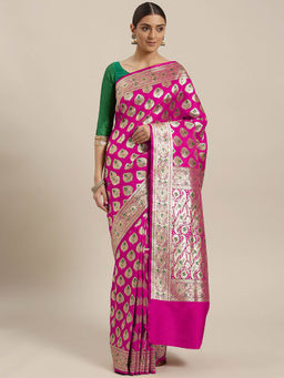 Chhabra 555 - Pink Ethnic Handloom Saree with Unstitched Blouse