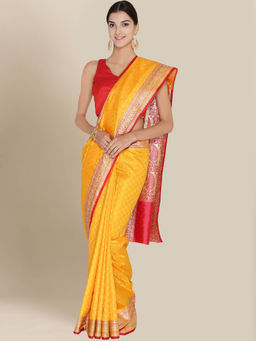Chhabra 555 - Yellow Paisley Woven Handloom Saree with Unstitched Blouse