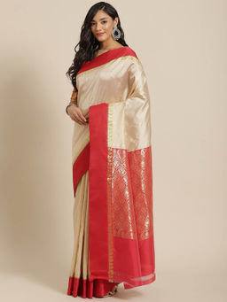 Chhabra 555 - Cream Paisley Handloom Saree with Unstitched Blouse