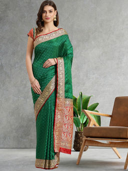 Chhabra 555 - Green Paisley Handloom Saree with Unstitched Blouse
