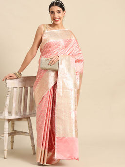 Chhabra 555 - Pink Paisley Handloom Saree with Unstitched Blouse