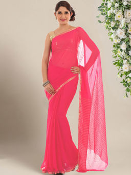 Chhabra 555 - Hot Pink Binny Style Chiffon Solid Saree with Unstitched Blouse