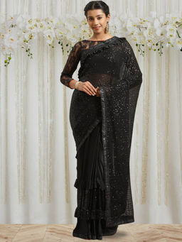 Chhabra 555 - Black Sequin Embellished Ruffled Saree with Unstitched Blouse