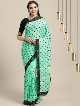 Chhabra 555 - Green Embroidered Embellished Saree with Unstitched Blouse