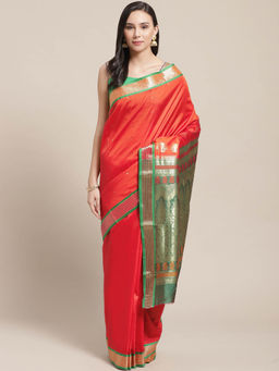 Chhabra 555 - Red Woven Handloom Saree with Unstitched Blouse