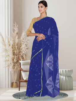 Chhabra 555 - Navy Blue Tie And Dye Printed Saree with Unstitched Blouse