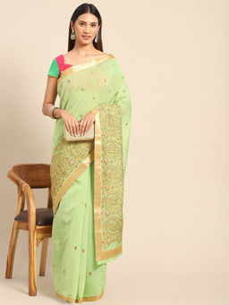 Chhabra 555 - Green Paisley Embroidered Saree with Unstitched Blouse