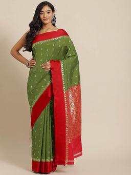 Chhabra 555 - Green Paisley Handloom Saree with Unstitched Blouse